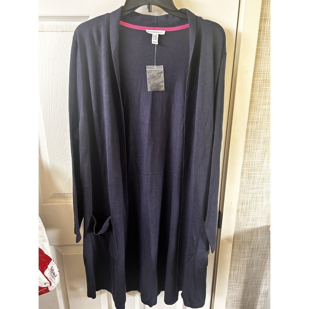 Isaac Mizrahi Live Cardigan Womens 2X Plus Navy Open Front LS Cotton Rayon New T - Picture 8 of 12